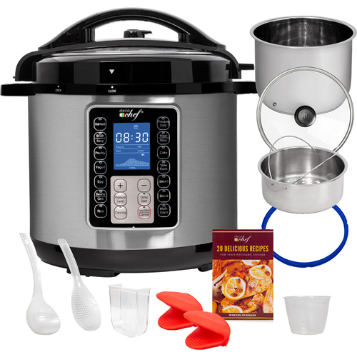 Deco Chef 8QT 10-in-1 Pressure and Slow Cooker, Multi-Modes with Accessories - Open Box