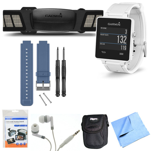 Garmin vivoactive GPS Smartwatch White with Heart Rate Monitor Blue Band Bundle