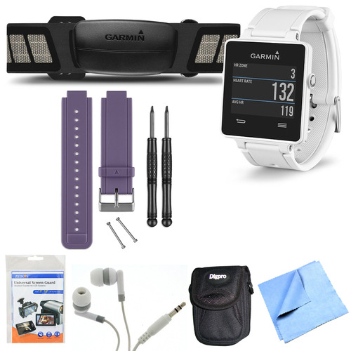 Garmin vivoactive GPS Smartwatch White with Heart Rate Monitor Purple Band Bundle
