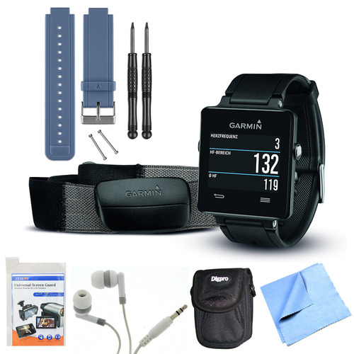 Garmin vivoactive GPS Smartwatch Black with Heart Rate Monitor Blue Band Bundle