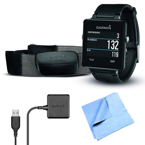 Garmin vivoactive GPS Smartwatch Black w/ Heart Rate Monitor Charging Clip Bundle