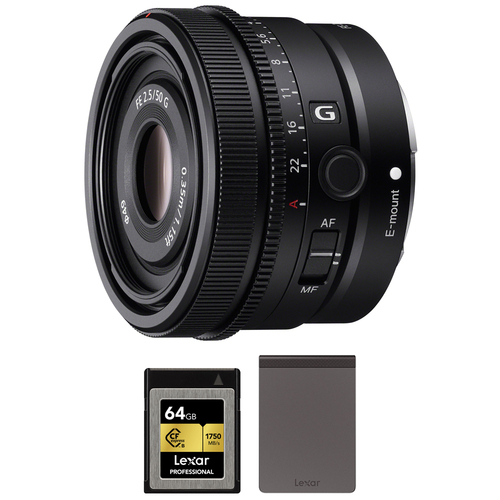 Sony FE 50mm F2.5 G Full Frame Ultra Compact Prime G Lens w/ Lexar Card +SSD Bundle
