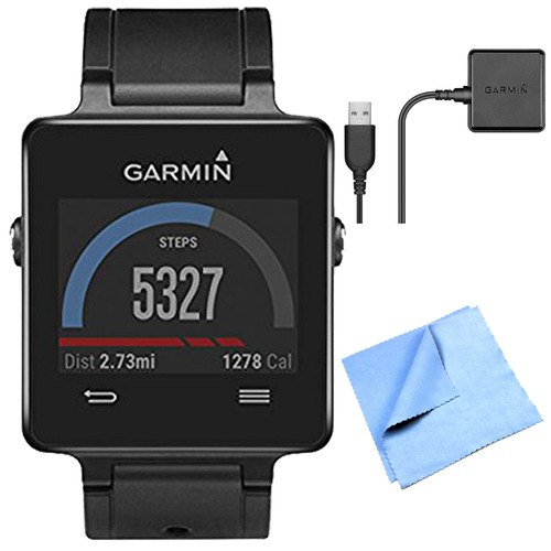Garmin vivoactive GPS Smartwatch - Black (010-01297-00) Charging Clip Bundle