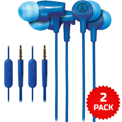 Audio Technica ATH-CLR100iSBL SonicFuel In-ear Headphones with Mic (2-Pack) Bundle