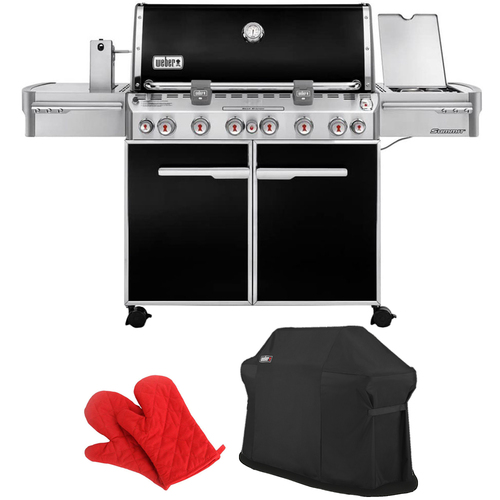 Weber Summit E-670 Gas Grill, Liquid Propane - Black w/ Grill Cover + Oven Mitts