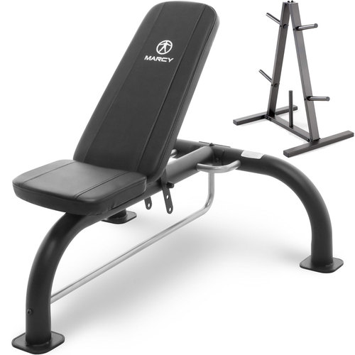 Marcy Multipurpose Utility Adjustable Weight Bench Bundle with Standard Plate Tree