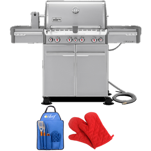 Weber Summit S-470 Natural Gas Grill w/ Rotisserie w/Oven Mitts +BBQ Tool Set Bundle