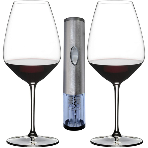 Riedel Extreme Shiraz Wine Glasses Set of 2 with Electric Wine Bottle Opener