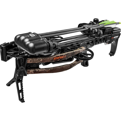 Bear Archery Impact Crossbow Kit with Scope, Quiver, Cheek Pad, and Bolts - Truetimber Strata