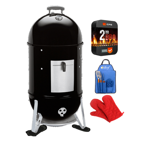 Weber Smokey Mountain Cooker Smoker 18` with BBQ Tool Set and 2 Year Warranty