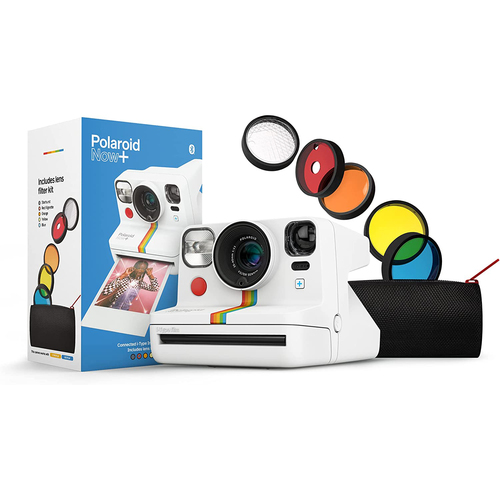 Polaroid Originals NOW+ Instant Camera, White with Lens Filter Set (PRD9062)