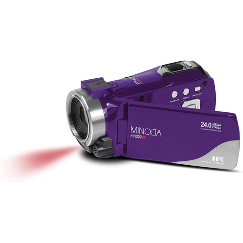Minolta MN220NV 1080p HD 24 MP Night Vision Digital Camcorder with WiFi (Purple)