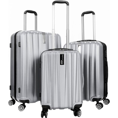 Deco Gear Travel Elite Series - 3 Pc Spinner Luggage Set (Silver) (20`,24`,28`) - Open Box