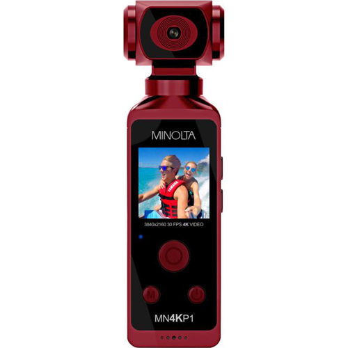 Minolta MN4KP1 4K Ultra HD Pocket Camcorder w/Wi-Fi & Waterproof Housing (Red), Open Box