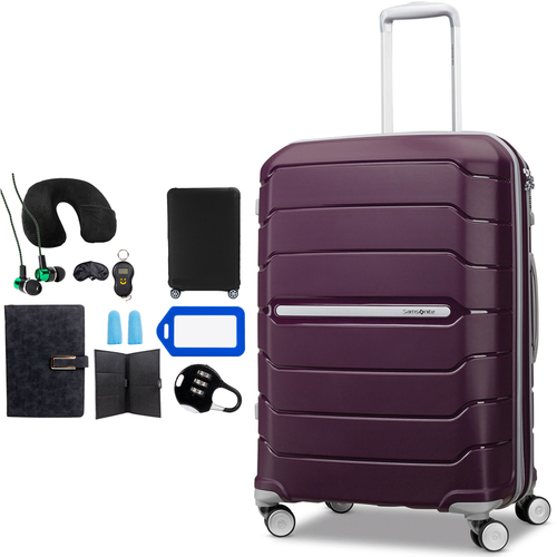 Samsonite Freeform 24` Medium Spinner Luggage Amethyst Purple + Traveling Bundle