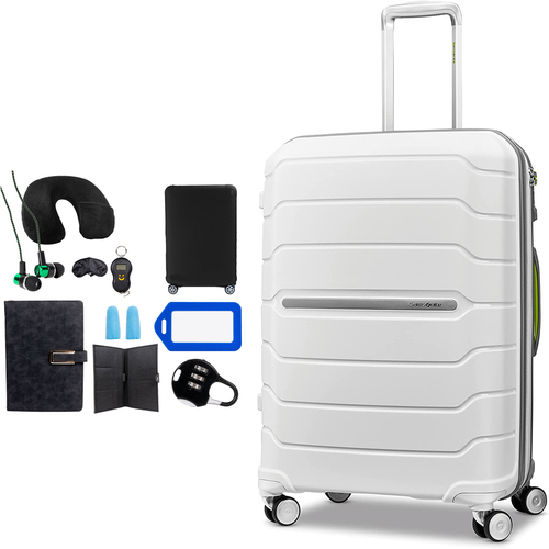 Samsonite Freeform 28` Large Spinner Luggage White/Grey with Traveling Bundle