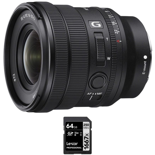 Sony FE PZ 16-35mm F4 G Wide Angle Power Zoom E-Mount Lens w/ Lexar 64GB Card