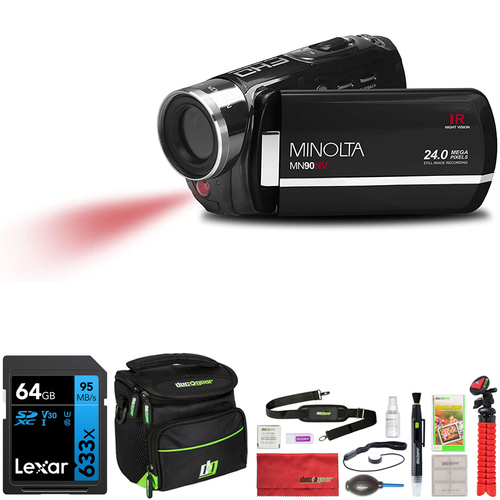 Minolta MN90NV 24MP HD IR Night Vision Camcorder, Black w/ Deco Accessory Bundle