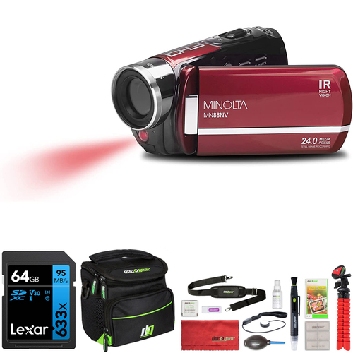 Minolta MN88V 24MP HD IR Night Vision Camcorder - Red w/ Deco Accessory Bundle