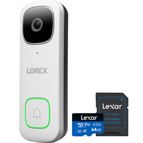 Lorex 2K Wired Video Doorbell White with Lexar 64GB Memory Card