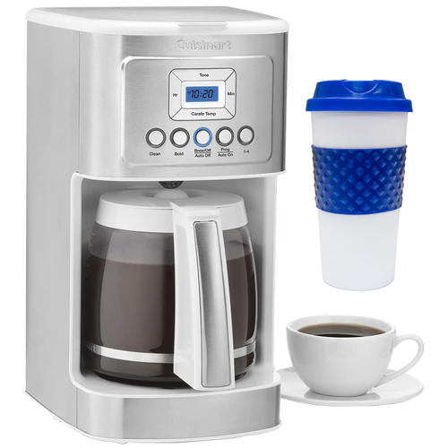 Cuisinart 14 Cup Programmable Perfectemp Coffeemaker, White + Reusable Travel Mug