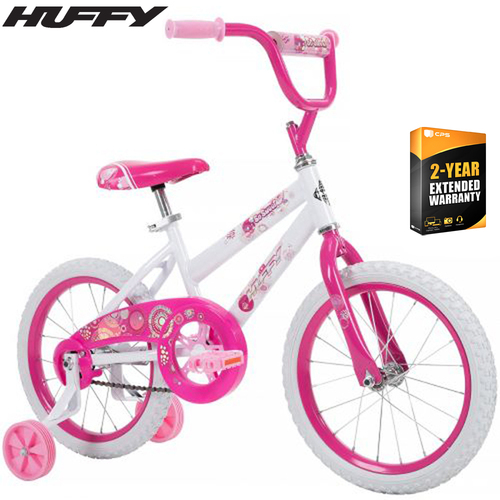 Huffy So Sweet 16` Kids' Bike, Training Wheels, White/Pink + 2 Year Extended Warranty