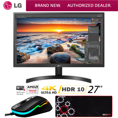 LG 27UK500-B 27` 4K UHD IPS HDR10 Monitor w/ FreeSync + Deco Gaming Mouse Bundle