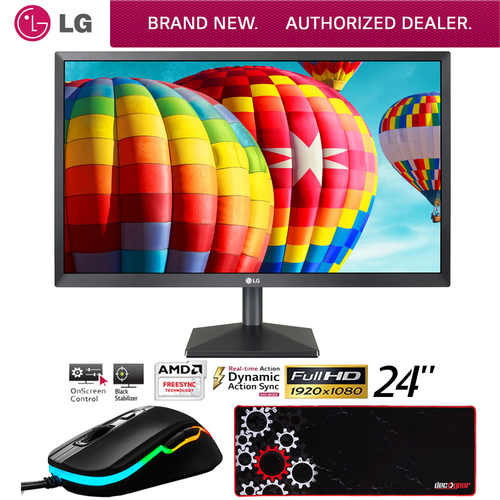 LG 24MK430H-B 24` FHD IPS LED AMD FreeSync Monitor + Deco Gaming Mouse Bundle