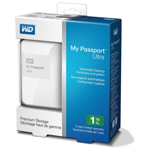 Western Digital My Passport Ultra 1 TB Portable External Hard Drive, White