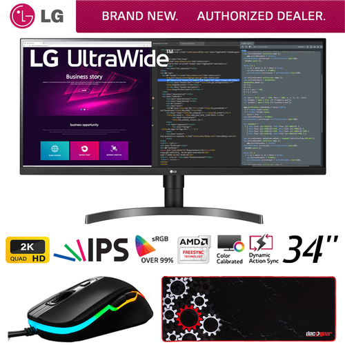 LG 34` UltraWide QHD 1:9 IPS HDR10 Monitor w/ FreeSync + Gaming Mouse Bundle