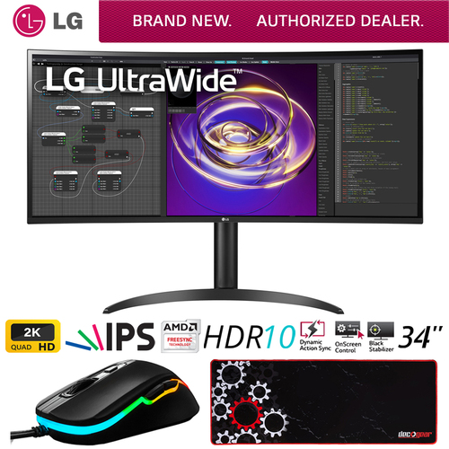 LG 34` Curved 21:9 UltraWide QHD IPS Display PC Monitor + Gaming Mouse Bundle