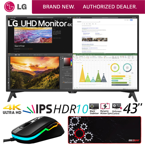 LG 43UN700T-B 43` 4K UHD 3840x2160 IPS USB-C HDR 10 Monitor + Gaming Mouse Bundle