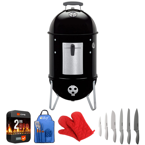 Weber 711001 Smokey Mountain 14` Cooker, Charcoal Smoker w/Warranty + Knife Set Bundle