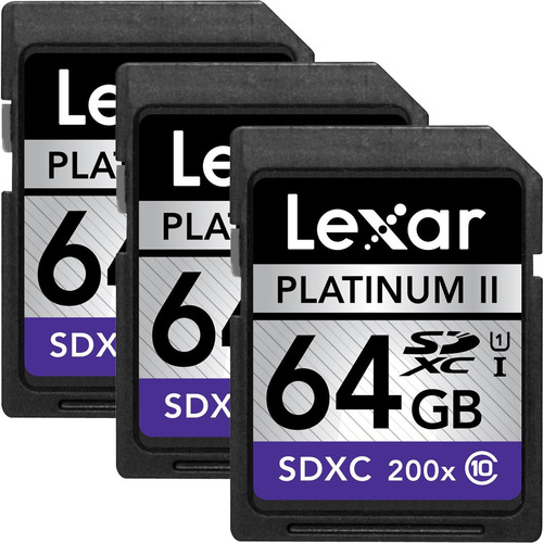 Lexar 3-Pack - 64GB Platinum II Class 10 (200x) SDXC UHS-I Memory Card - 192 GB Total