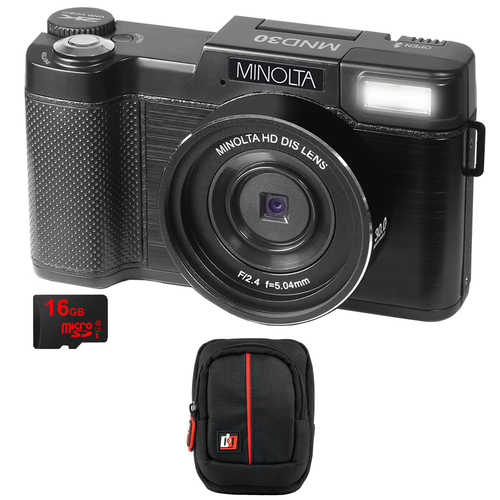 Minolta MND30 30MP 2.7K UHD 4X Zoom Digital Camera, Black w/ Deco Camera Case