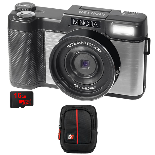 Minolta MND30 30MP 2.7K UHD 4X Zoom Digital Camera, Silver w/ Deco Camera Case
