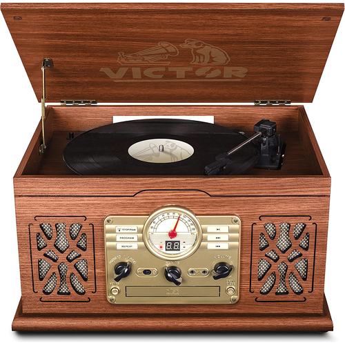 Victor VWRP-3800-MH State 7-in-1 3-Speed Turntable with Dual Bluetooth, Mahogany