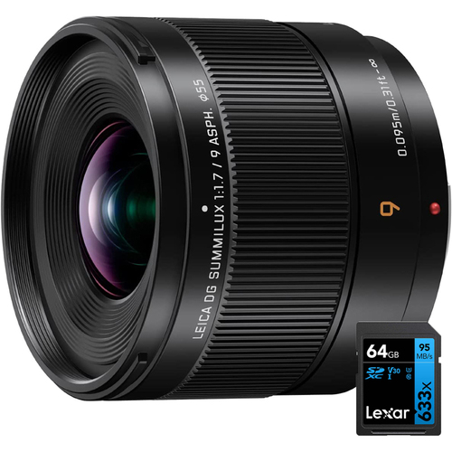 Panasonic Leica DG Summilux 9mm f/1.7 ASPH Lens with Lexar 64GB Memory Card