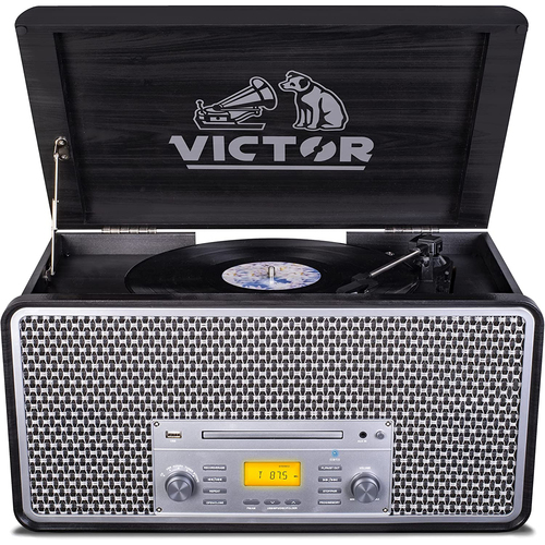 Victor 8-in-1 Three Speed Turntable with Dual Bluetooth, Graphite