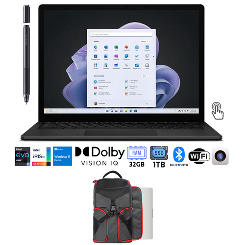Microsoft Surface Laptop 5 15` Intel i7, 32GB/1TB Touch, Black + Accessories Bundle
