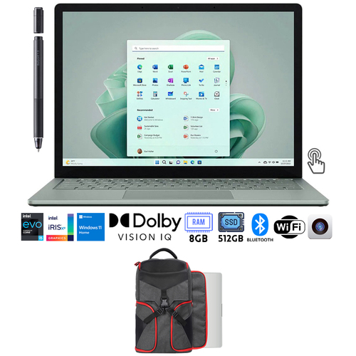 Microsoft Surface Laptop 5 13.5` Intel i5, 8GB/512GB Touch, Sage + Accessories Bundle