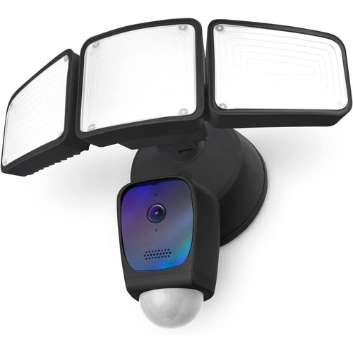 Home Zone Security Triple Head Flood Light Smart Camera, 1080p, 128GB Storage - Black