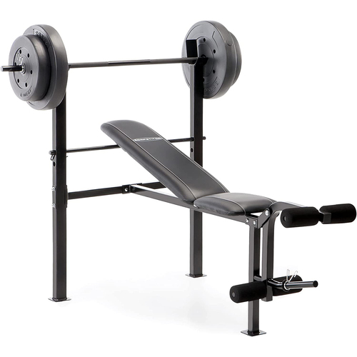 Marcy Adjustable Workout Bench w/ 80 lbs Vinyl-Coated Weight Set Combo