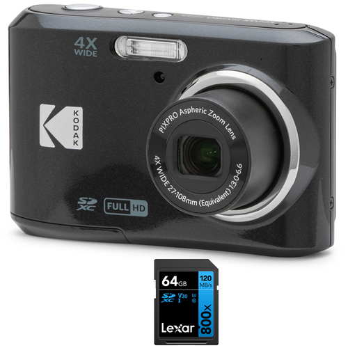 Kodak PIXPRO FZ45 16MP Digital Camera Black with Lexar 64GB Memory Card