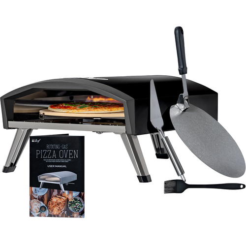 Outdoor Gas Pizza Oven, Portable Design, Self-Rotating Baking Stone, Black