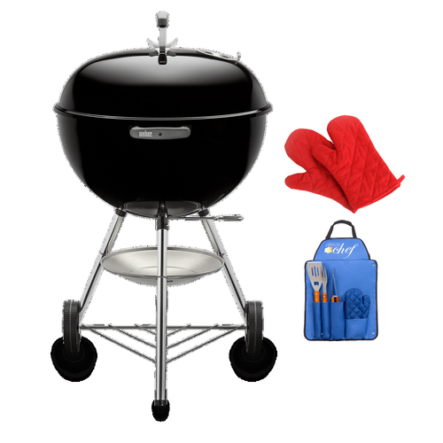 Weber Original Kettle 22-Inch Charcoal Grill + Oven Mitt Pair and 3 Pcs Tool Set