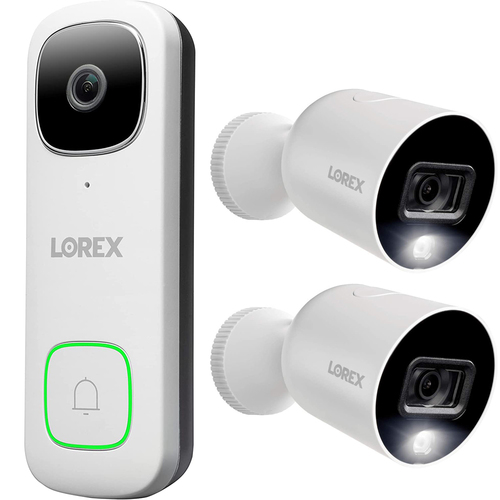 Lorex B451AJD-E 2K Wired Video Doorbell + 2x Smart Indoor/Outdoor Wi-Fi Camera 