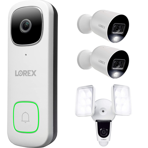 Lorex B451AJD-E 2K Wired Video Doorbell + 2x Smart Wi-Fi Camera + 2x Floodlight Camera