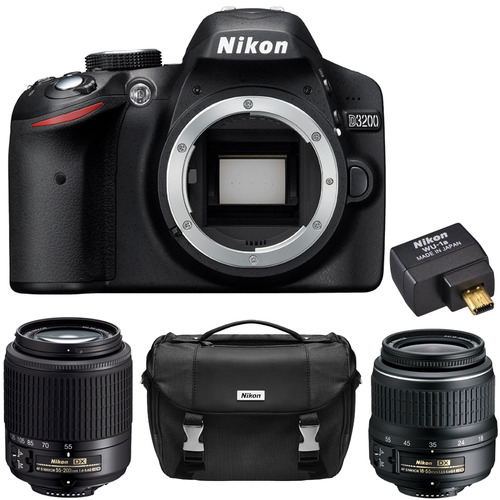 Nikon Refurbished D3200 24.2MP D-SLR with 18-55 & 55-200 Lenses, WiFi Adapter & Case