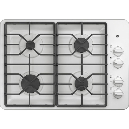 GE 30` Built-In Gas Cooktop with Dishwasher-Safe Grates, White - Open Box